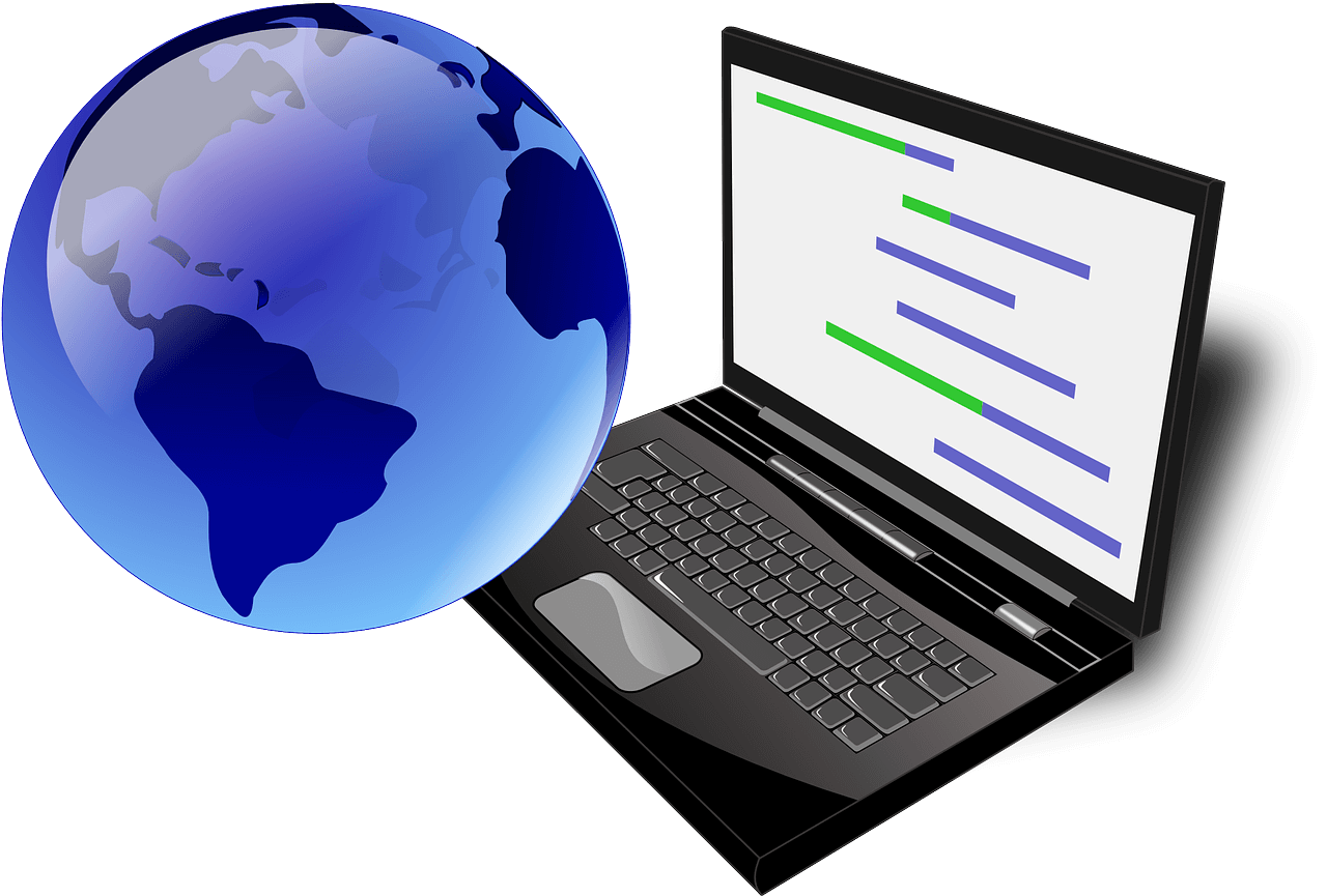 Laptop and globe, process of internationalization